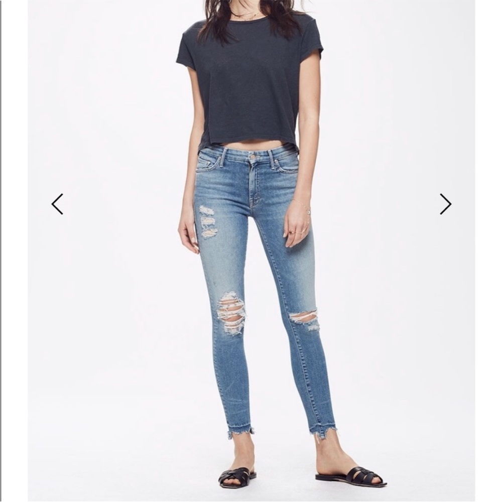MOTHER Light Blue Distressed Skinny Jeans